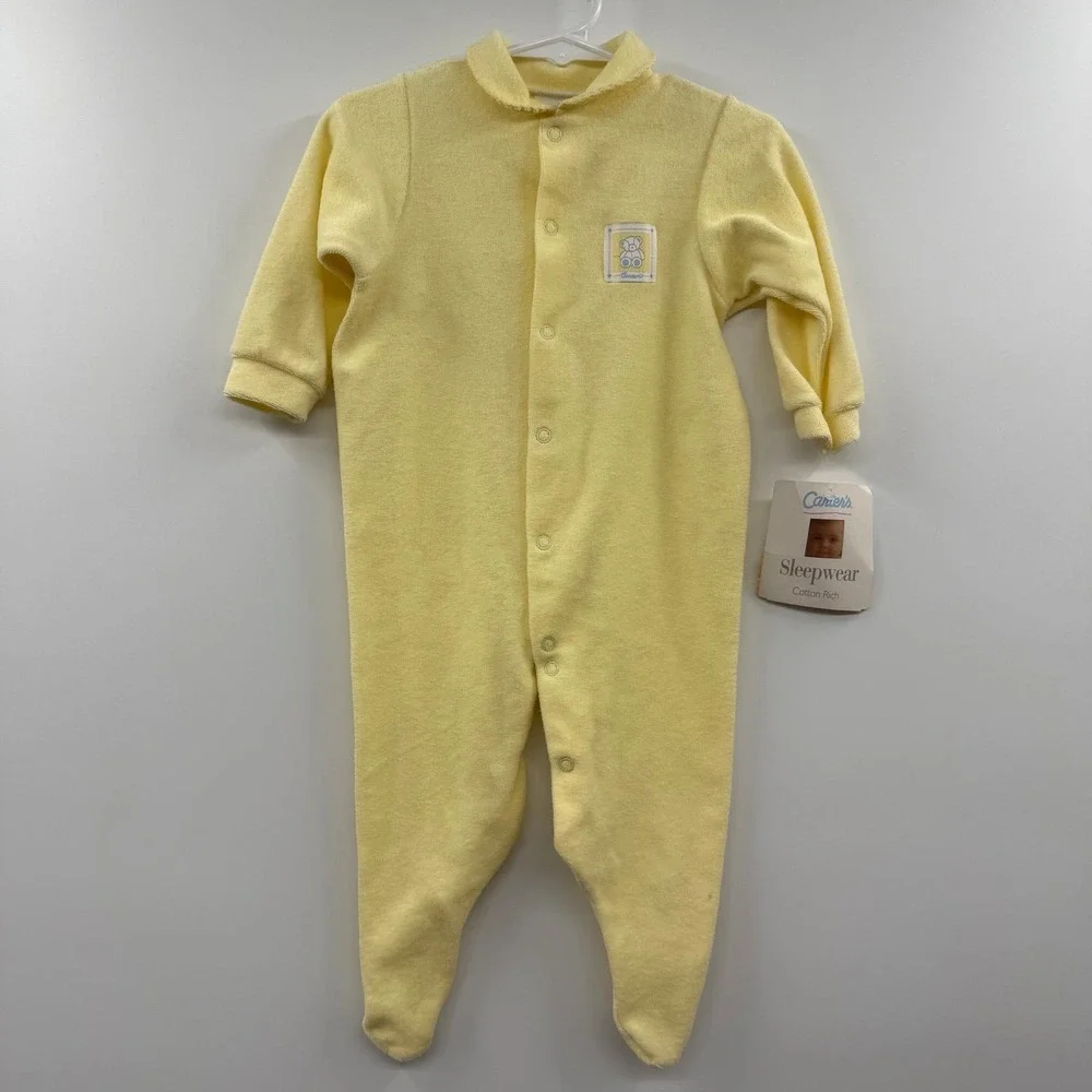 Vintage carters baby yellow bear sleeper one piece footed 6-9 mos terry cloth‎